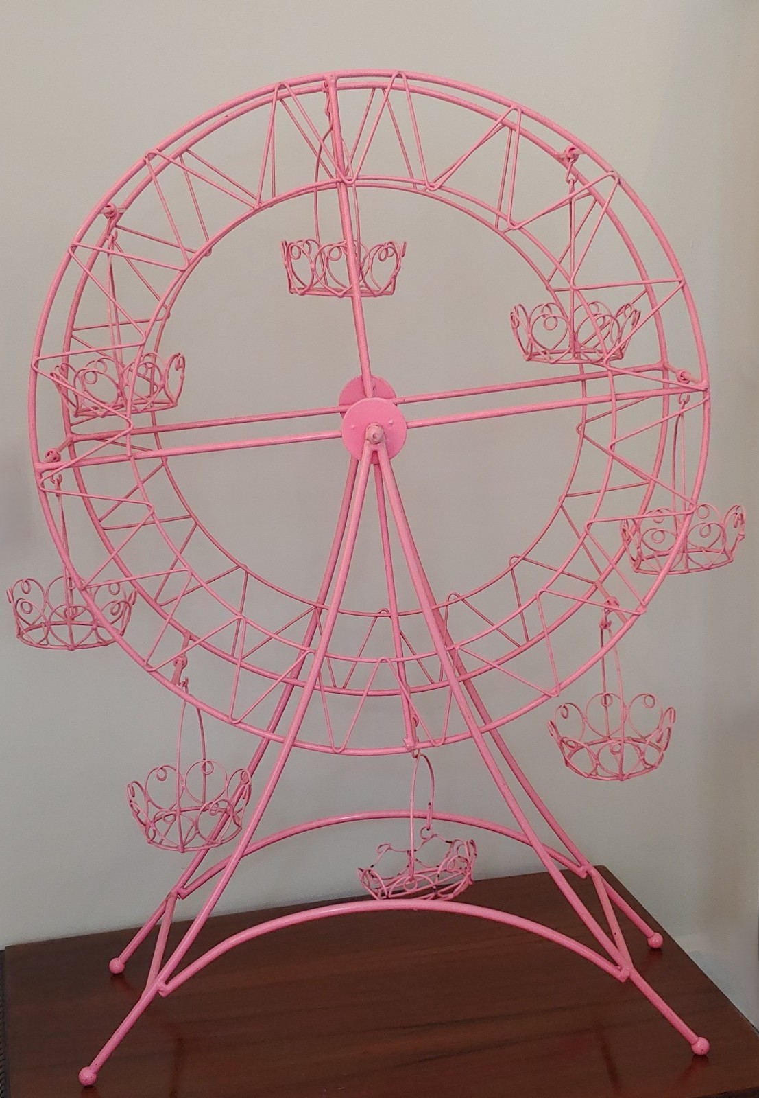 Large Vintage Pink Wrought Iron Ferris Wheel Display Stand Amusement Park Decor