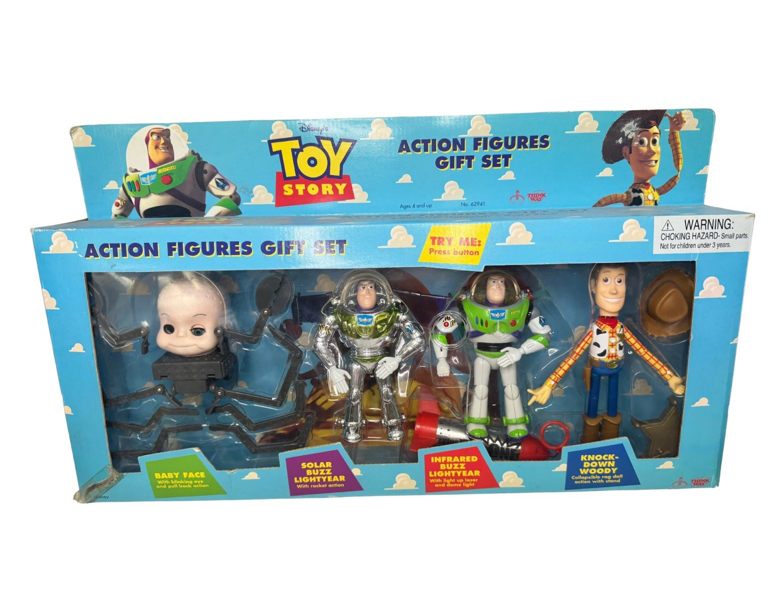 Vintage 1995 Toy Story Thinkway Toys Action Figured Set Baby Face 2 Buzz Woody