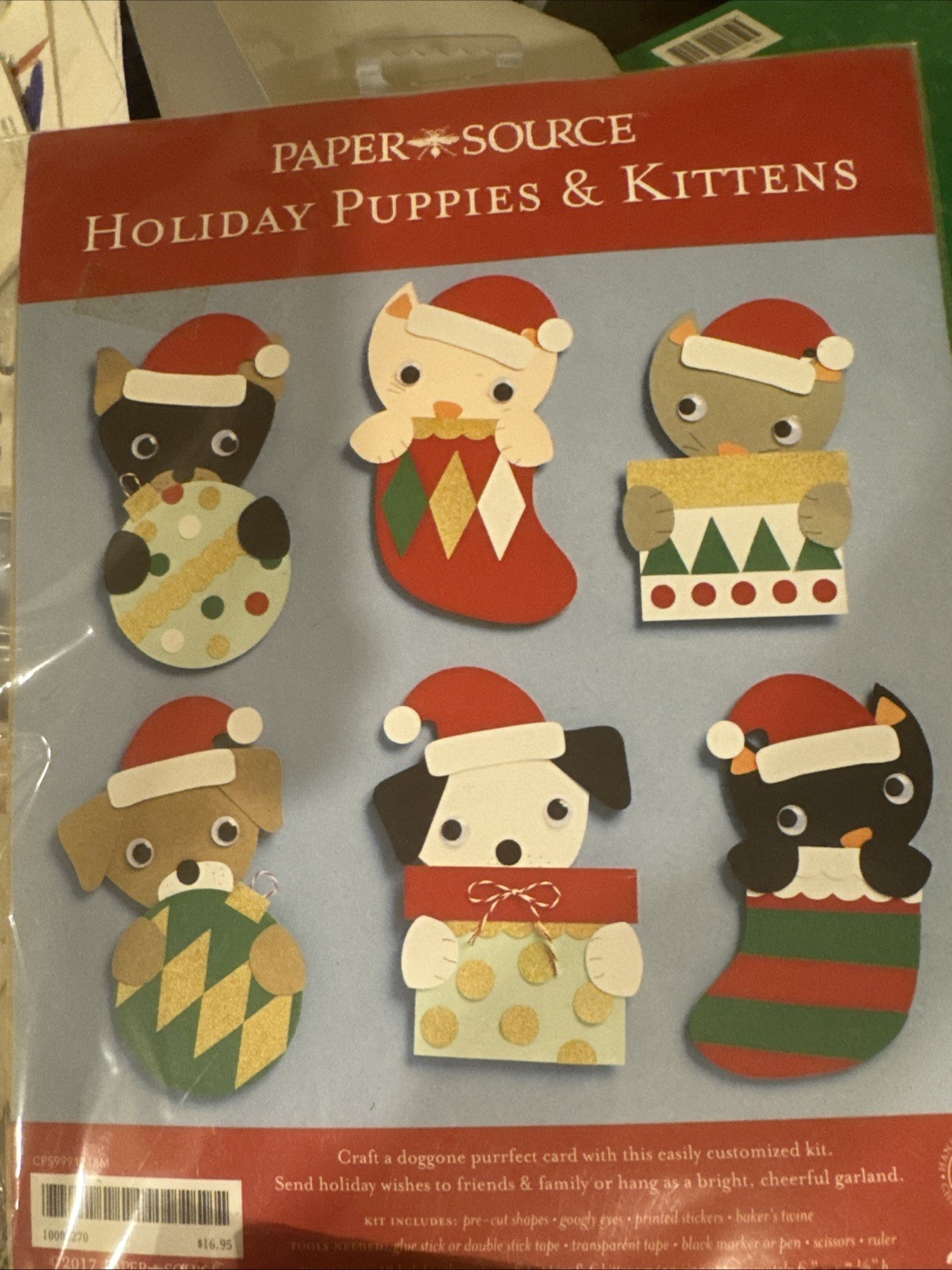 (3) Paper Source Holiday Puppies & Kittens Cards Holiday Santasaurs Kit Skill 2