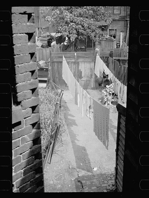 Photo:1930s Slum Housing Clotheslines Laundry Brick Walls Fences Alleyway
