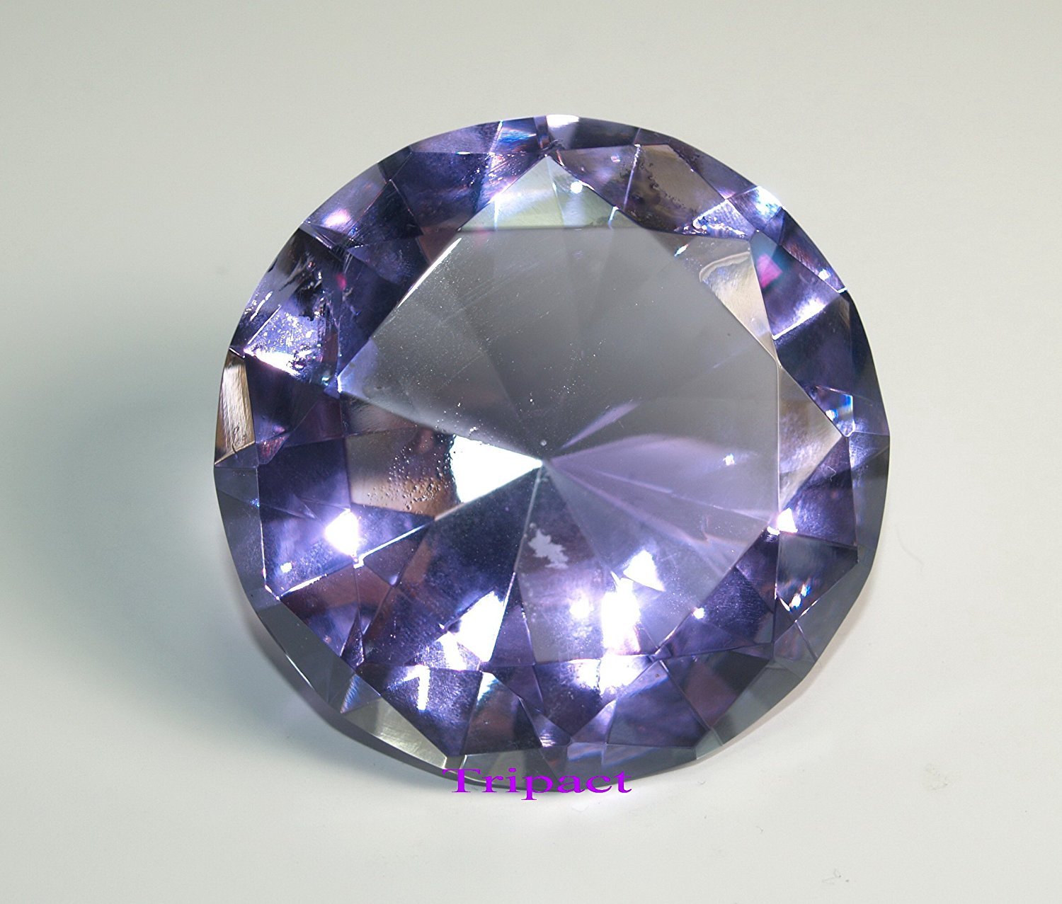Tripact Lavender Diamond Crystal 80mm Jewel Glass Paperweight Original Color