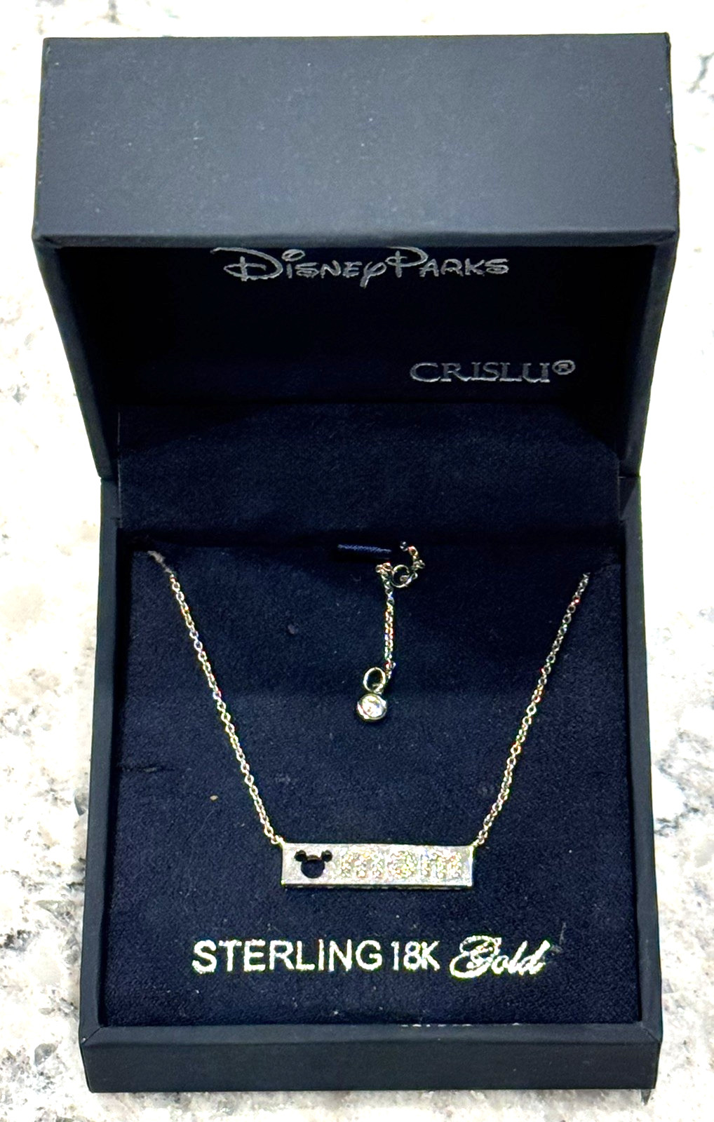 Rare HTF Disney Crislu MOM Mickey Mouse Sterling 18 Gold Adjustable Necklace