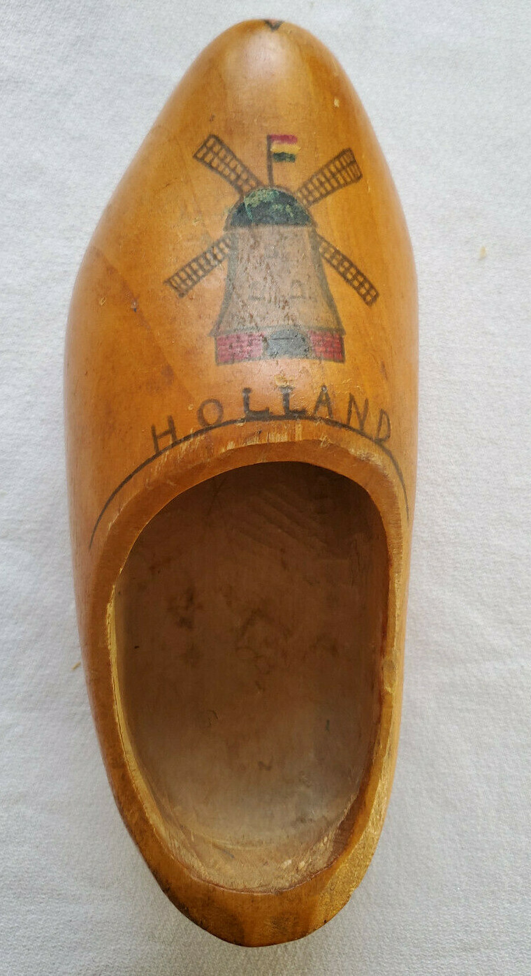Vintage Wooden Dutch Shoe Windmill Hand Carved Clog Made In Holland 8.5L Red Toe