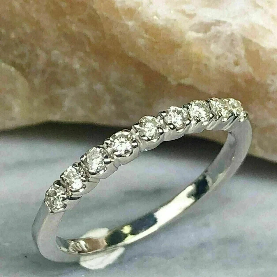 0.50 CT Round-Cut Diamond Half Eternity Band Ring In 14K White Gold Plated
