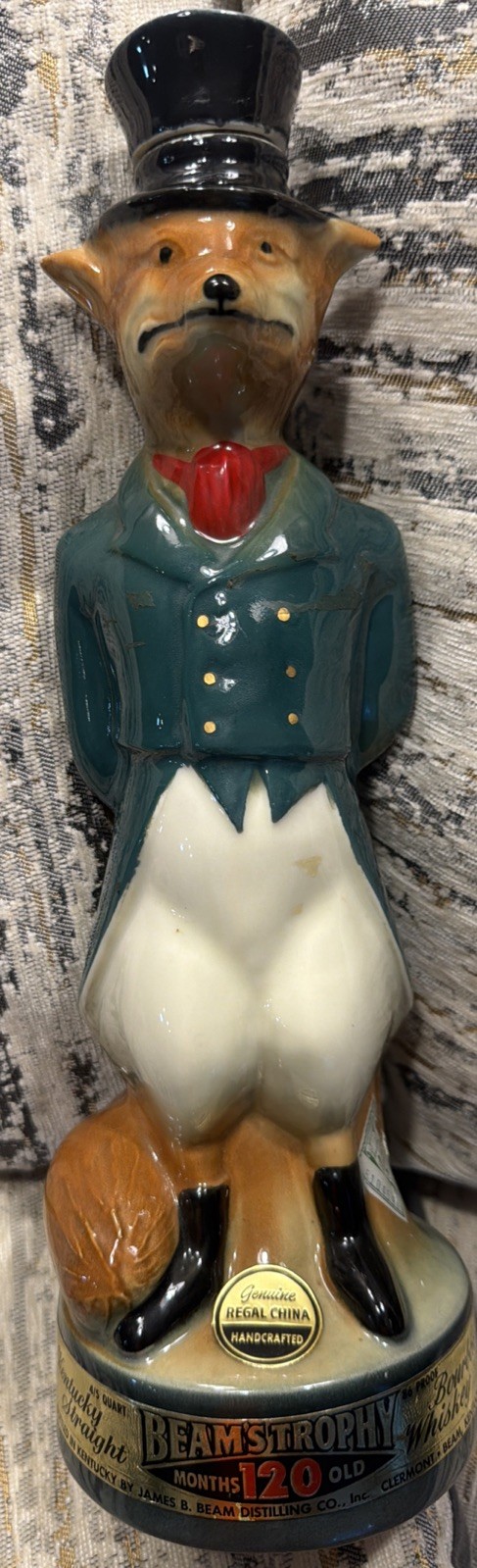 RARE Vintage 1965 Jim Beam Huntsman Gentleman Fox Ceramic Decanter Green Jacket