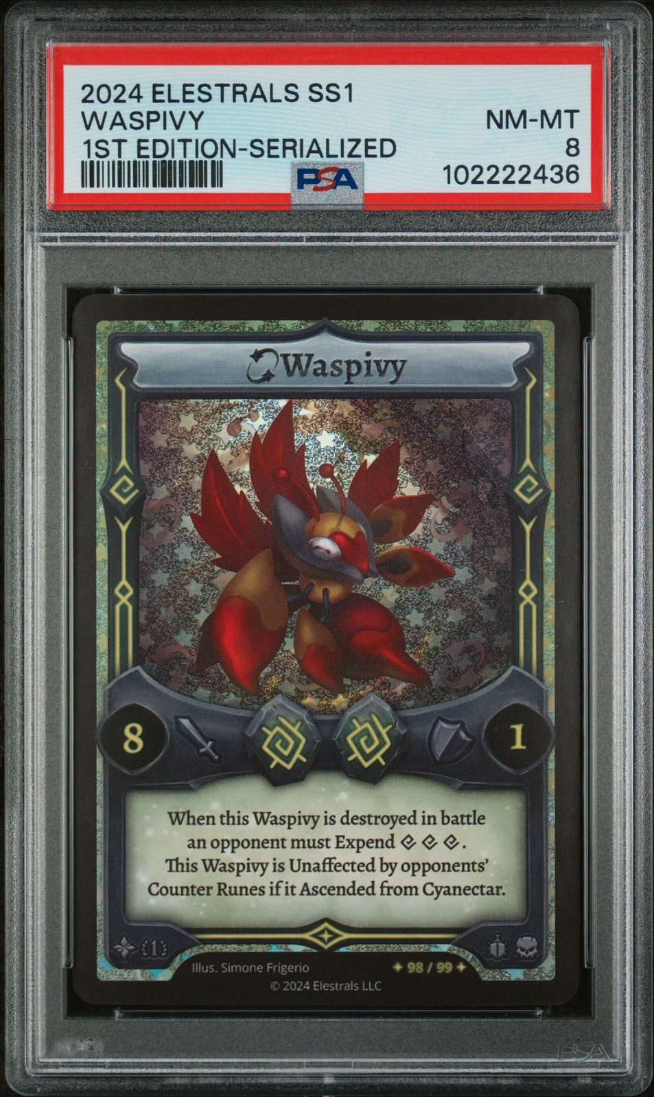 2024 ELESTRALS SS1-SHATTERED STARS 1ST EDITION SERIALIZED WASPIVY 98/99 PSA 8