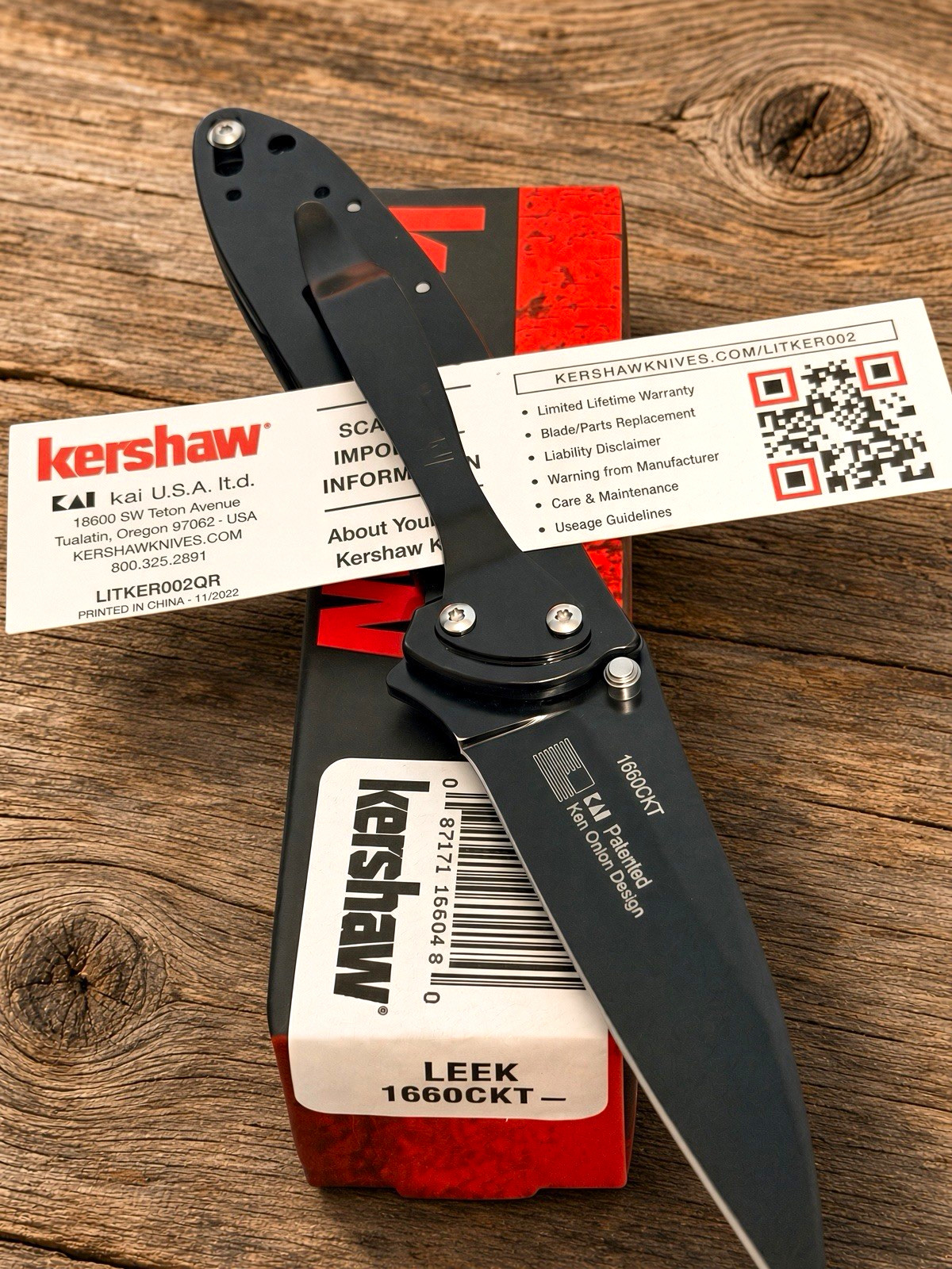 Kershaw Leek 1660CKT Black AUTHENTIC SS Drop Point Spring Assisted Open