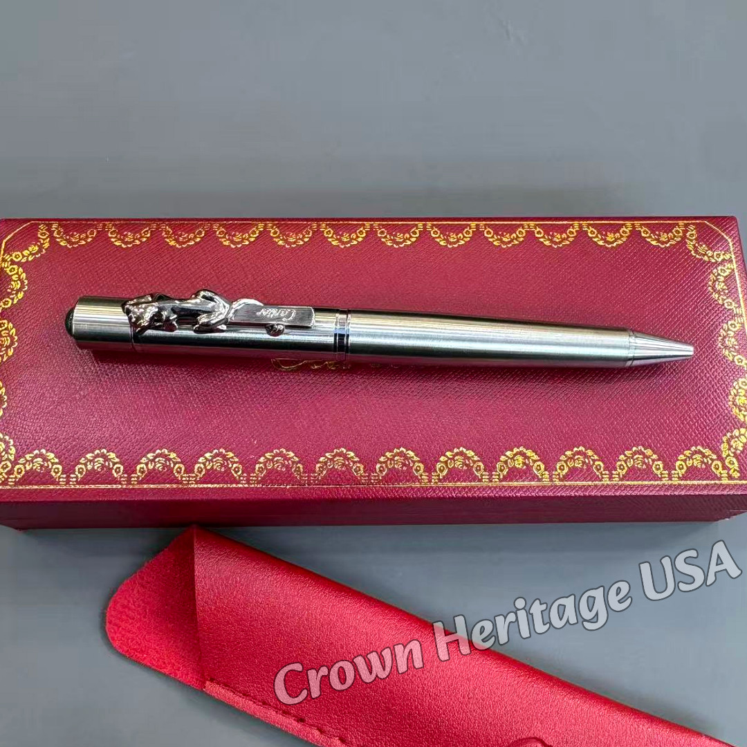 CARTIER Full Silver Tone Ballpoint Pen Panther Clip Luxury Writing Collectible