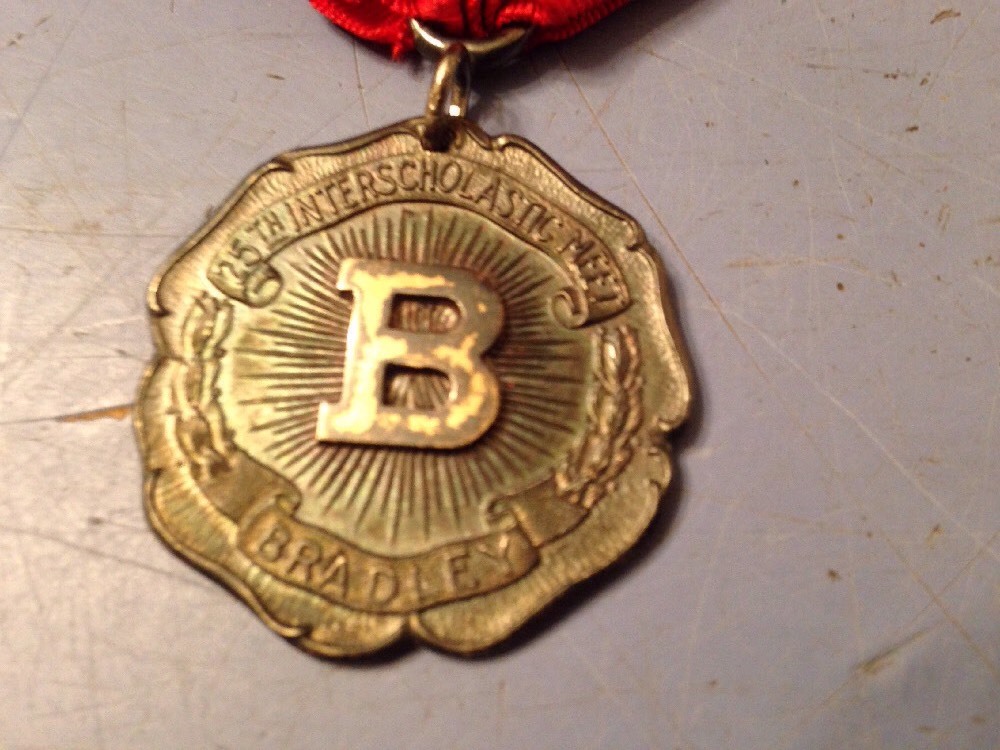 Antique 1930 Bradley University Sterling Silver Track Medal Award