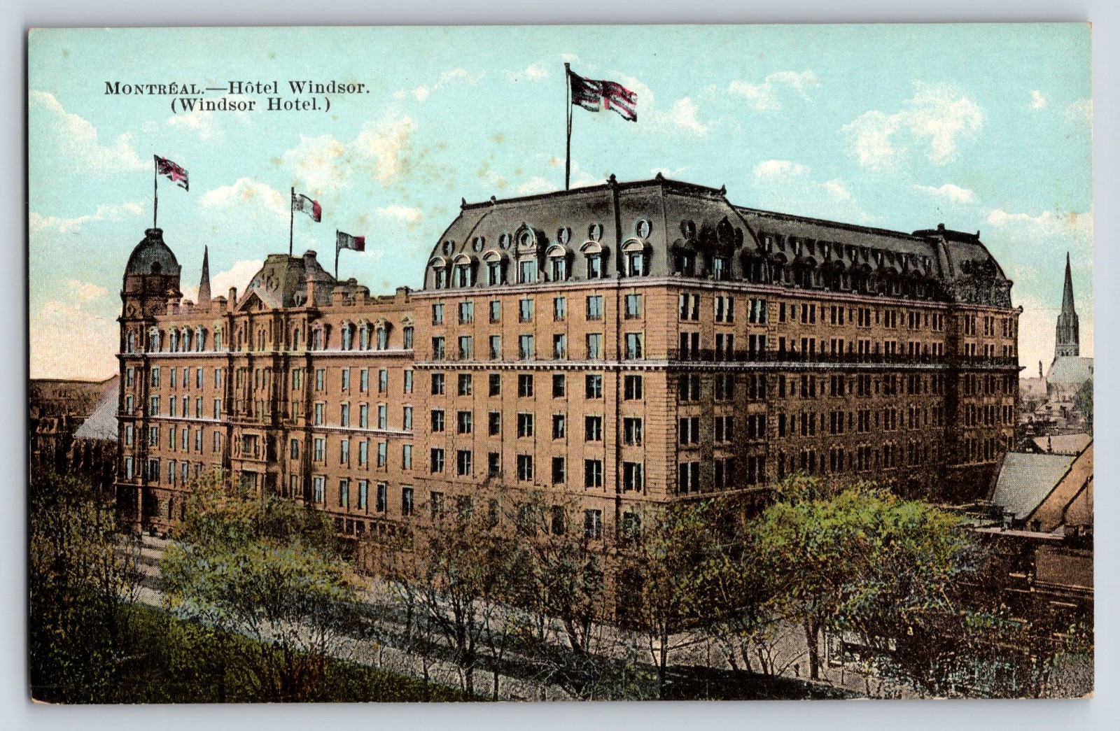 Vtg Postcard Montreal Hotel Windsor Exterior View Flags