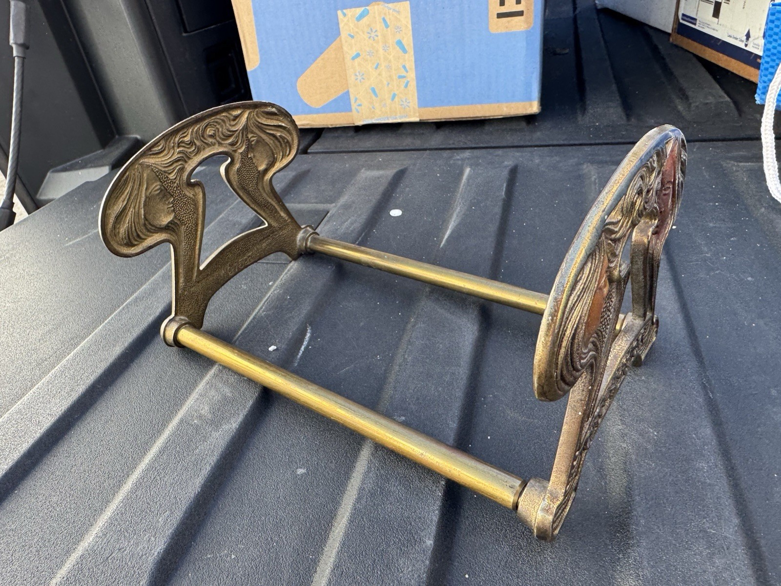 ANTIQUE ART NOUVEAU JUDD CO maidens  EXPANDING BOOKENDS RACK vtg telescoping 