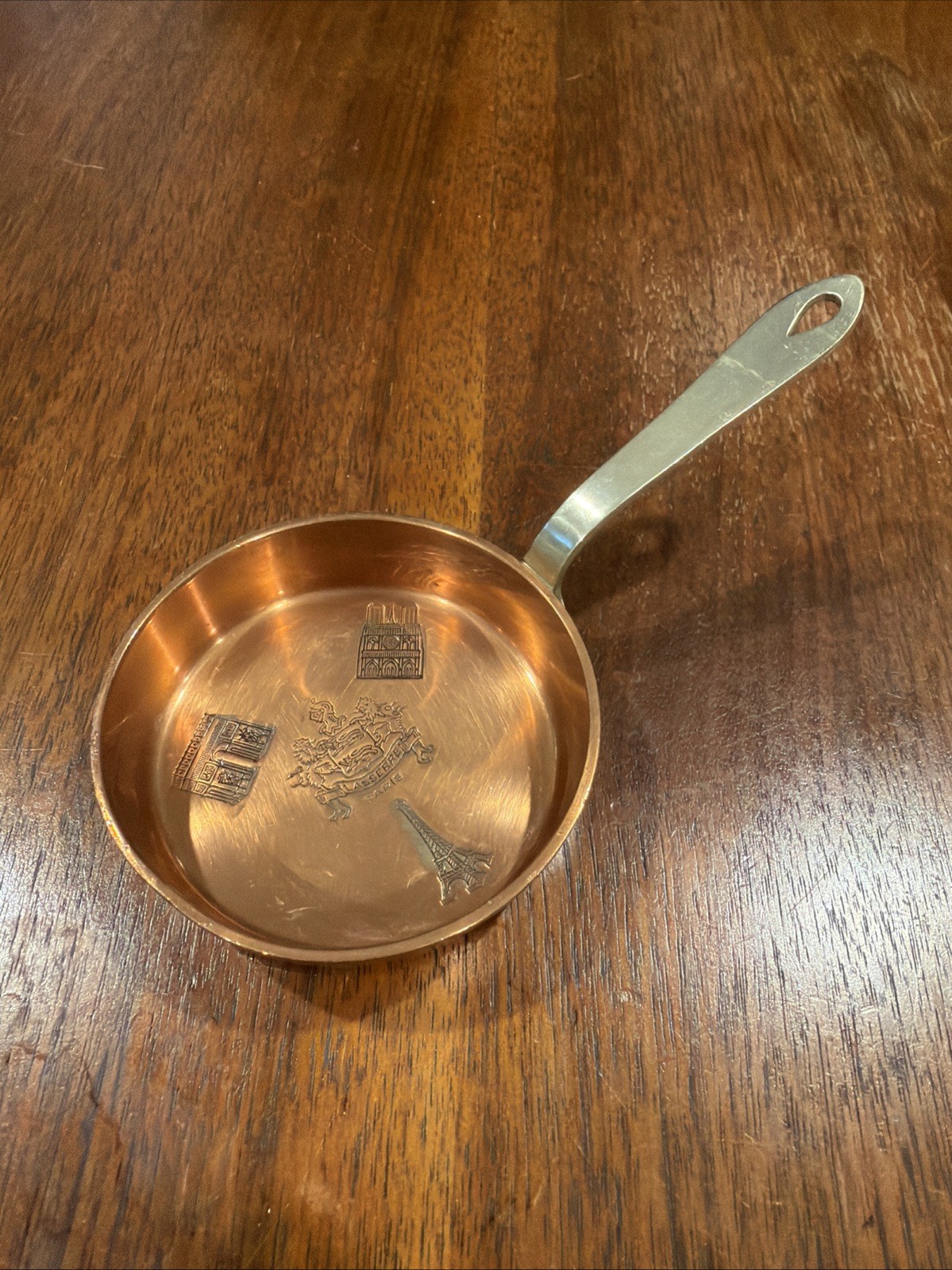 70s Vintage French Copper Restaurant Lasserre Paris Souvenir Pan 17 Av Franklin
