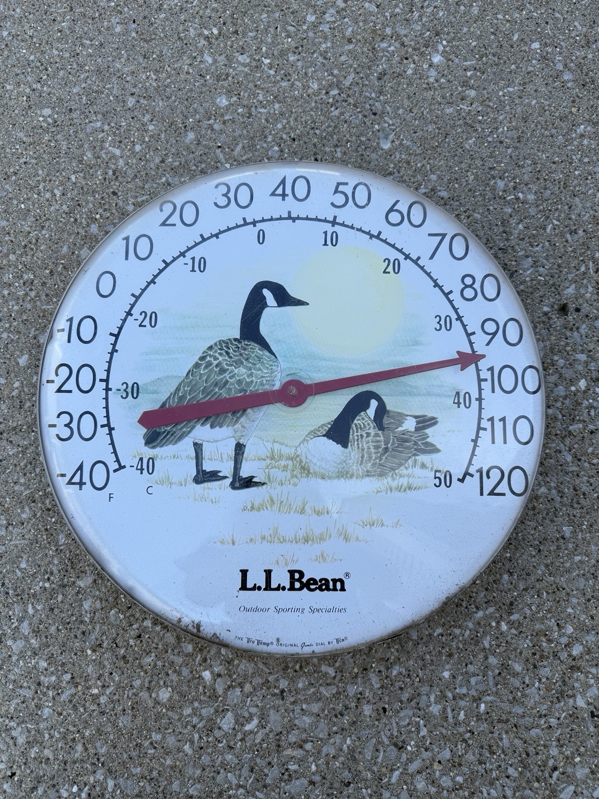 Vintage L.L. Bean Jumbo Dial Tru Temp Thermometer Canada Goose 18 Inch, Working