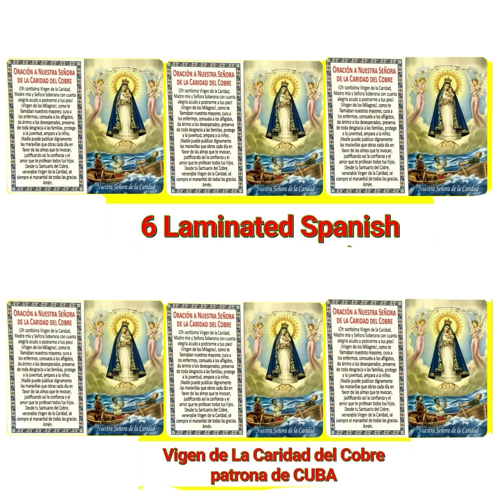 6 Caridad del Cobre Estampa Oracion laminada CUBA Spanish Prayer 3.5\