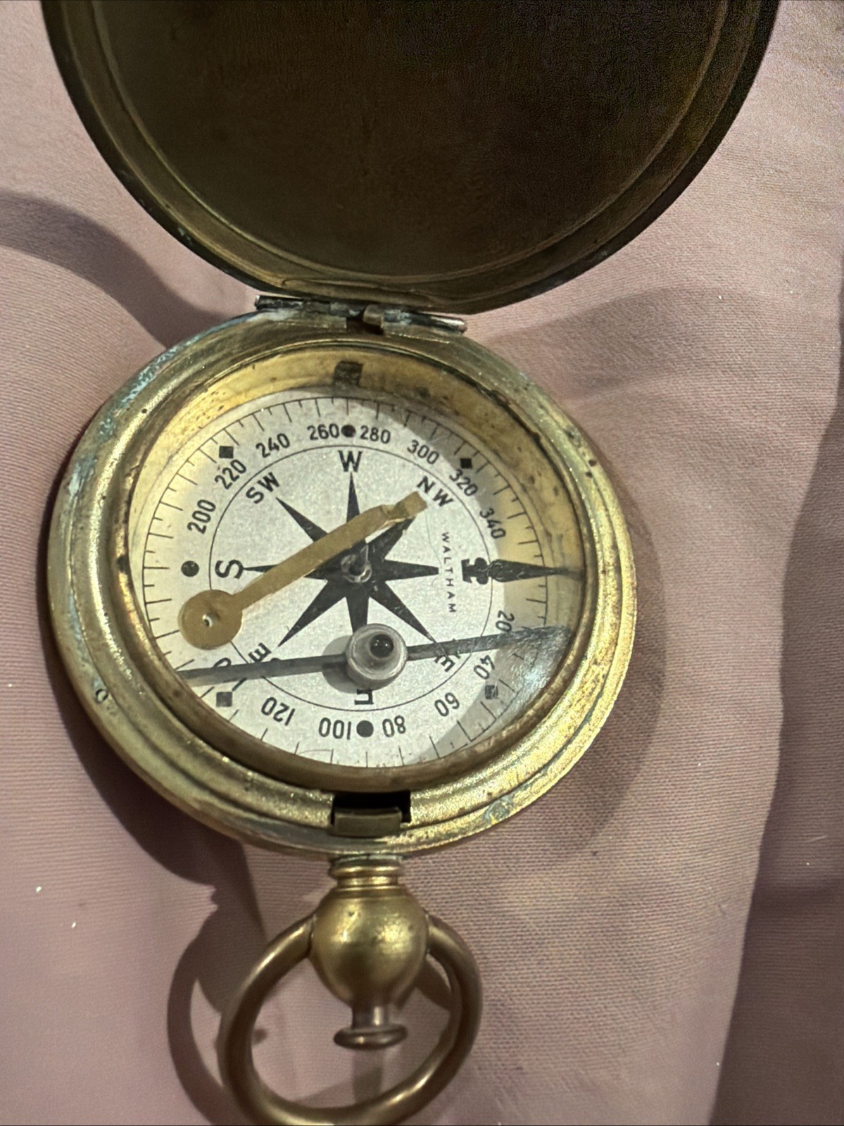 Vintage WWII Brass Waltham Compass, U.S. Army/Military Pocket Compass
