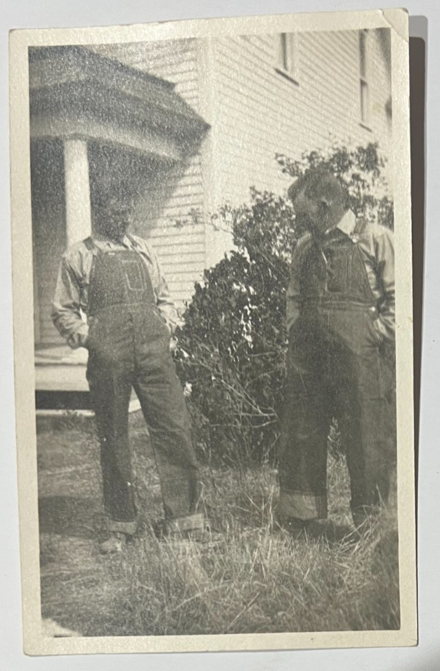 1907-14 Vintage RPPC Postcard~Funny Shot of Two Guys Comparing Overalls