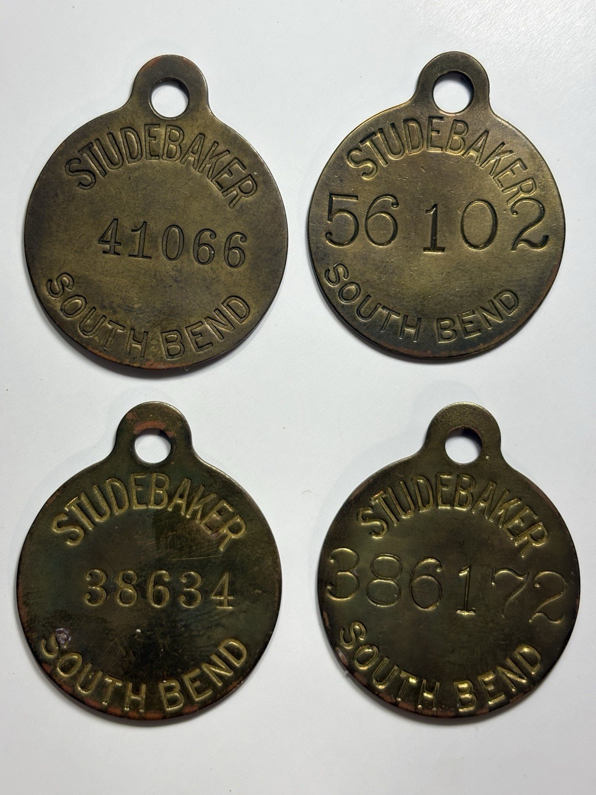 Lot Of 4 -1920's STUDEBAKER SOUTH BEND IN Automotive Automobile Brass Tags