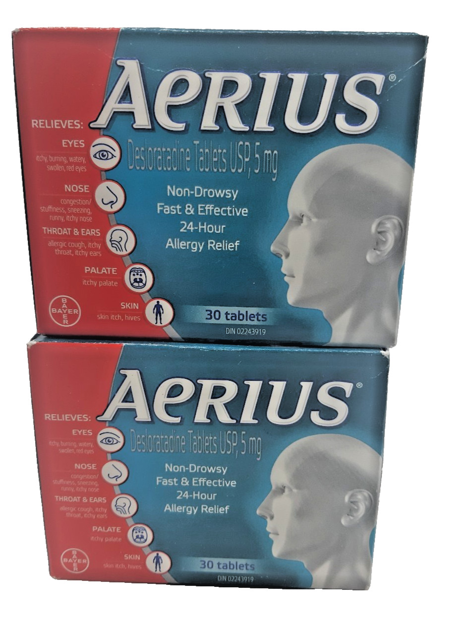 2X aerius desloratadine tablets usp,24hour allrgy relief 30 tablets