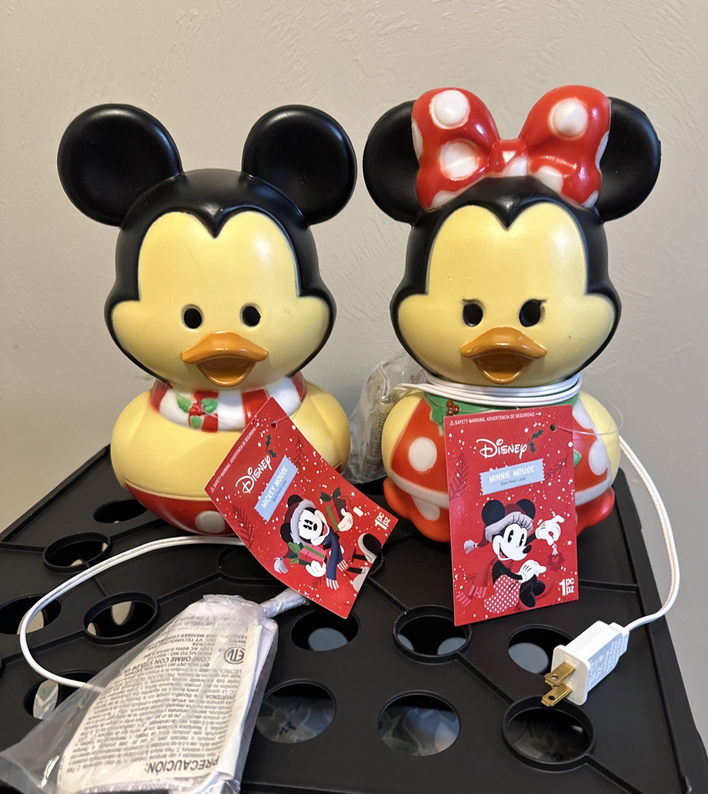 Disney Mickey & Minnie Mouse Ducks Christmas Blow Mold Set Decor 10” NEW Rare