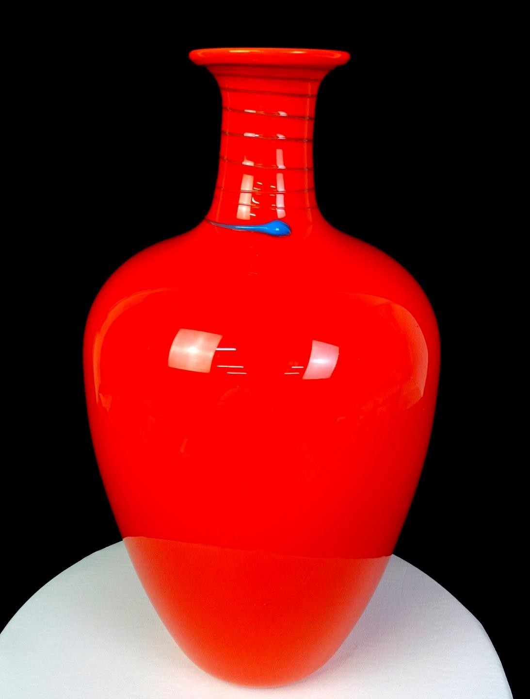 Jennifer Holmes Signed #2537 Pilchuck Art Glass Red & Turquoise 16 1/2\
