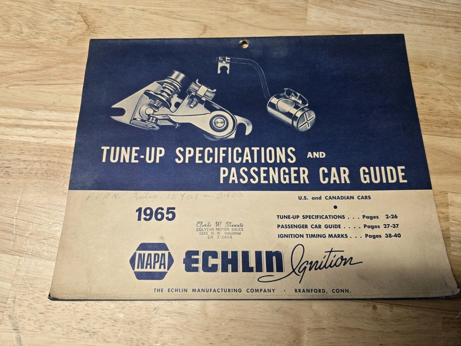 Napa Echlin Ignition 1965 Tune Up Specifications & Passenger Car Guide Book 