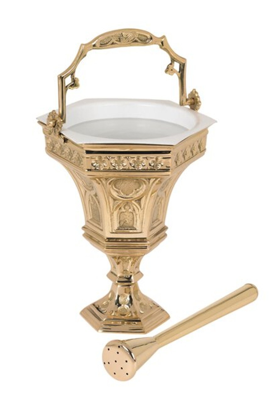 Hexagon Holy Water Pot with Sprinkler Set Holy Water Bucket for Church