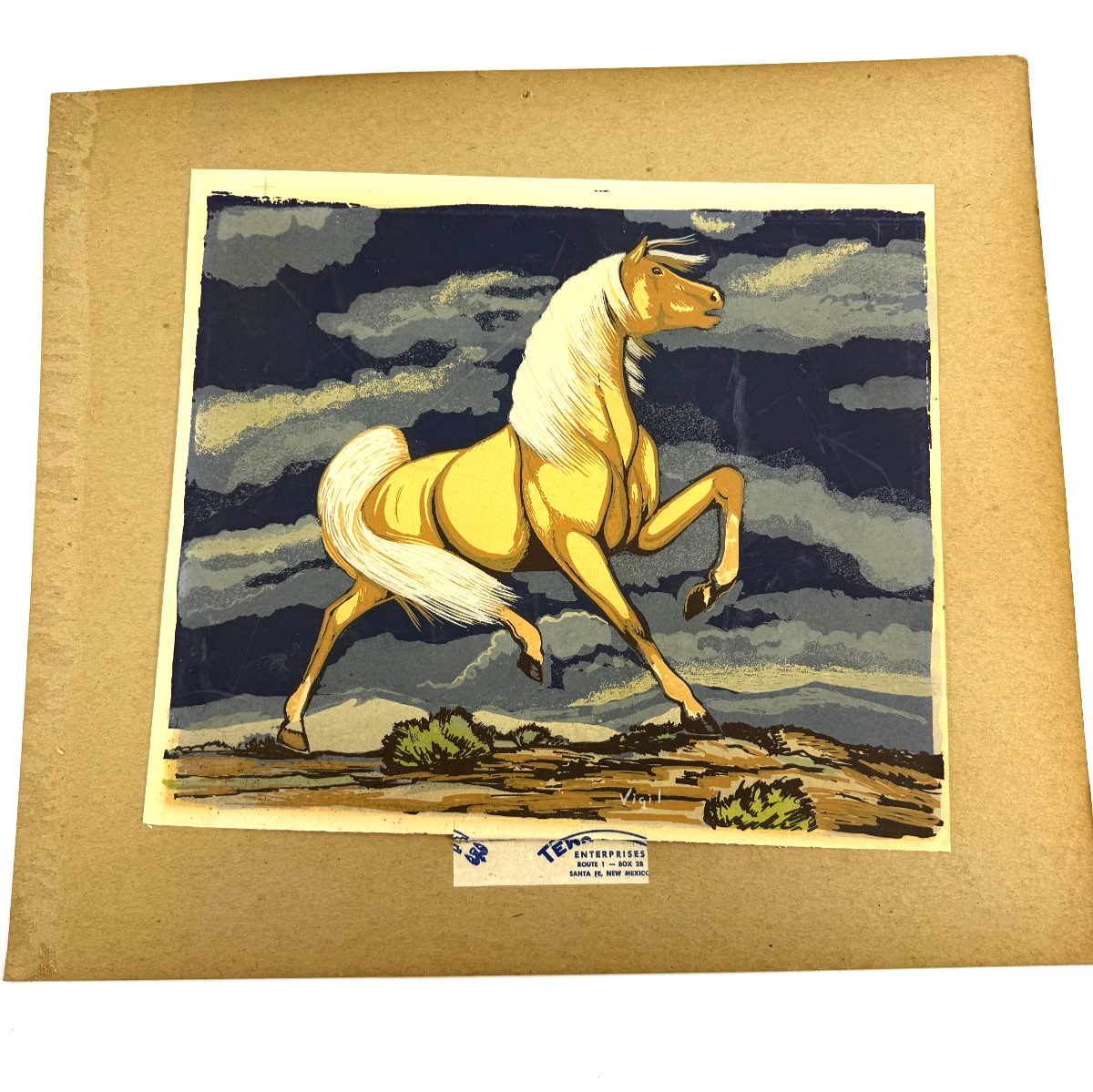 Frank Vigil Apache Native American Tiwa Silkscreen Horse Art 12x11 Vintage