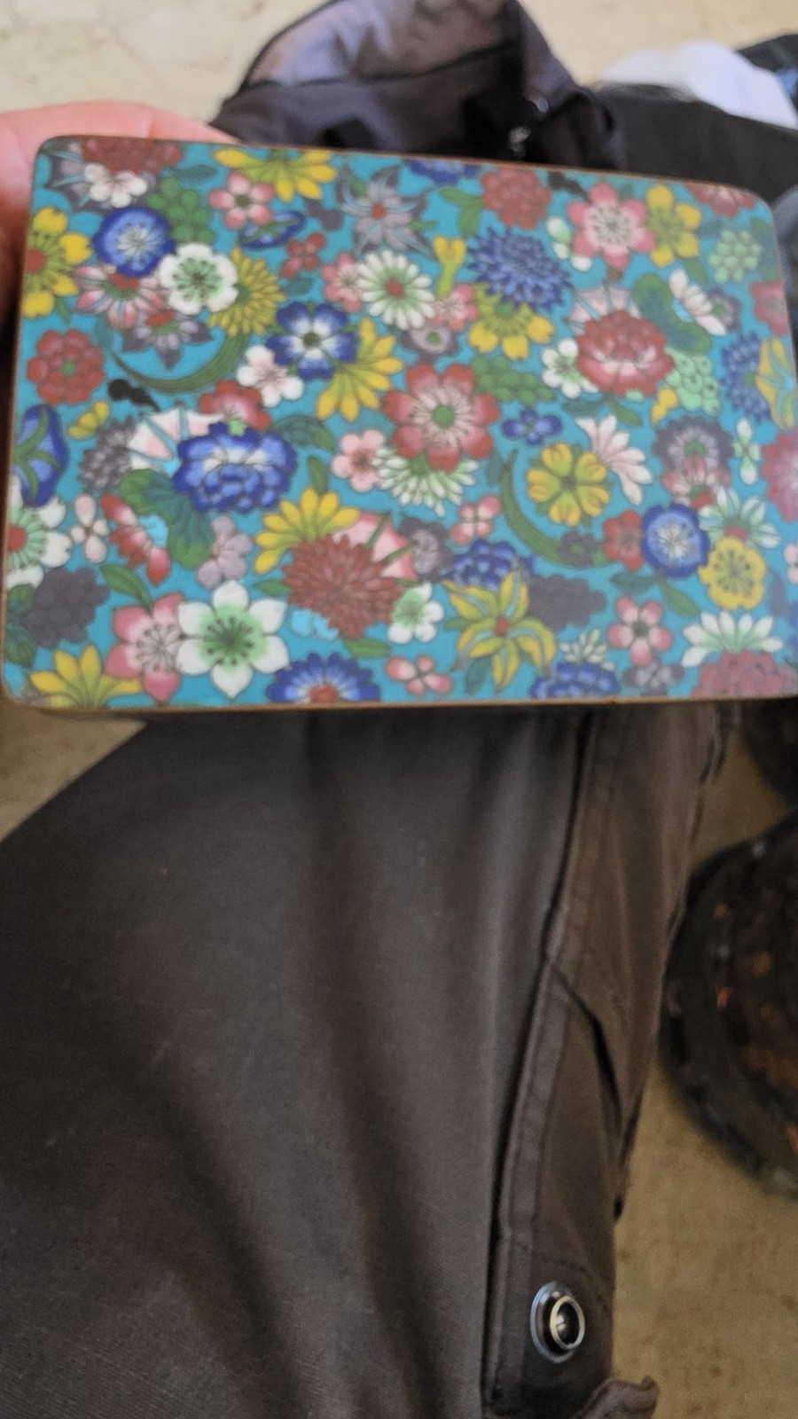 Antique  Chinese cloisonne trinket box millennium flowers background 