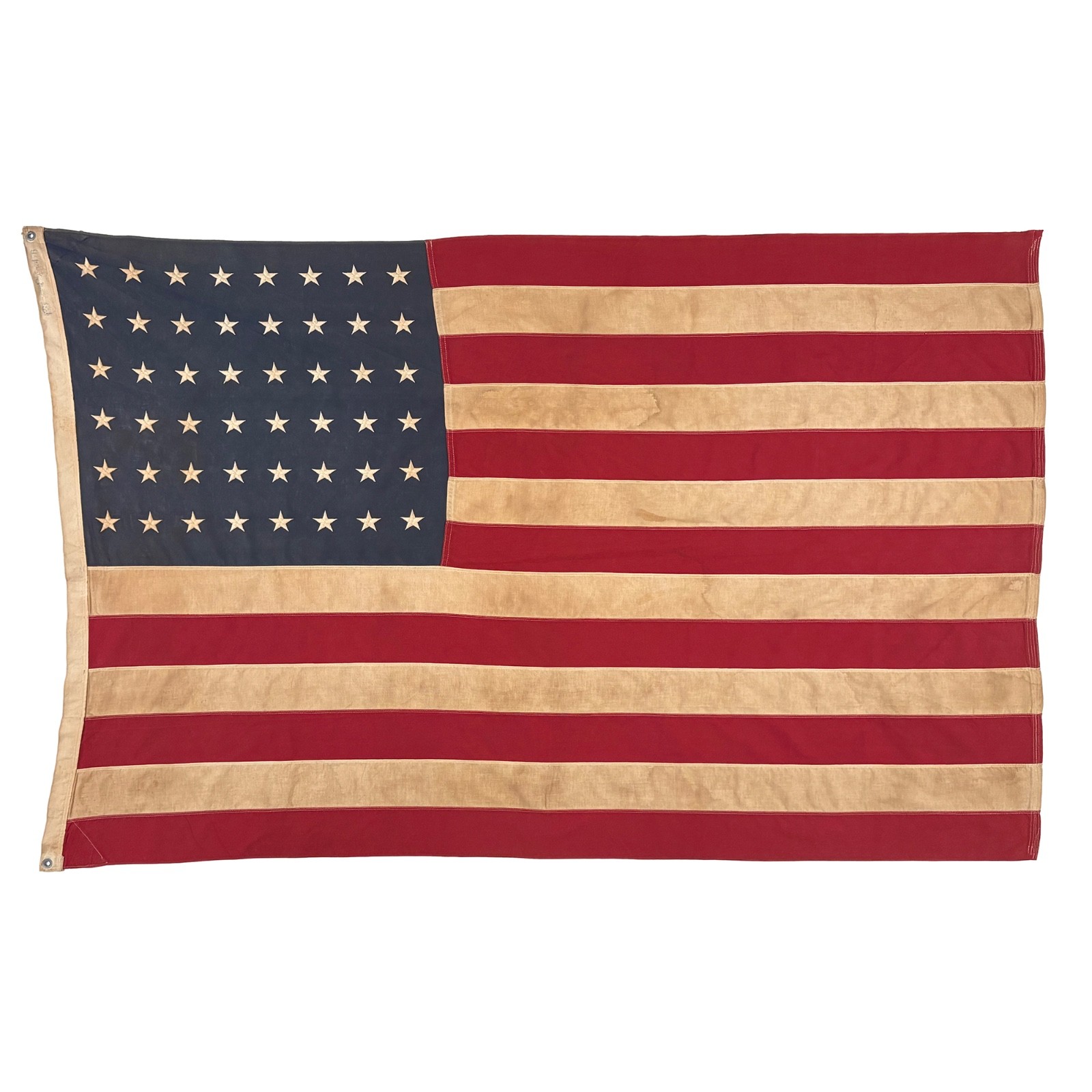 Vintage Cotton 48 Sewn Stars American Cloth Flag USA Antique Art Embroidered