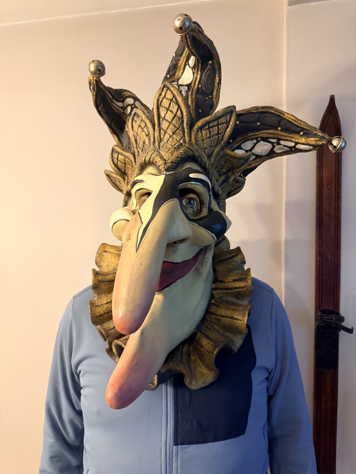 Vintage Oversized Evil Jester Halloween Latex Mask 2000s Giant Fool w/ Bells