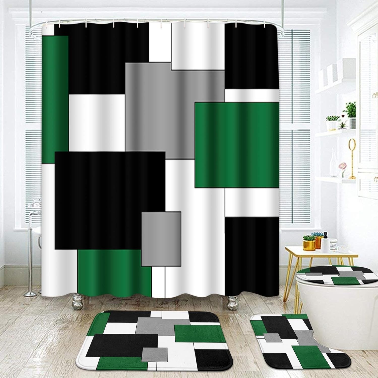 Geometric Green Bathroom Set with Shower 72 Geometric Green Bathroom Set with Shower 72