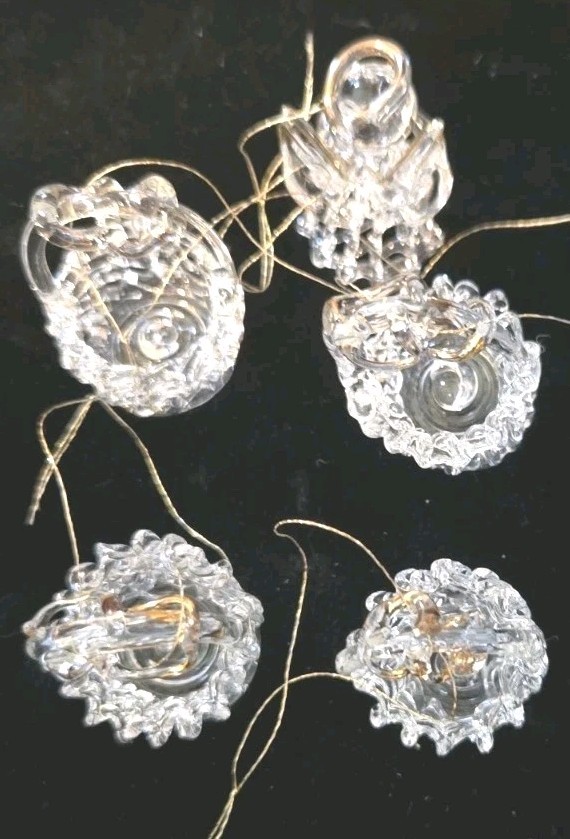 Vintage Miniature Spun Glass Baskets And Angel Clear 1” Tall Hand Made Lot Of 5