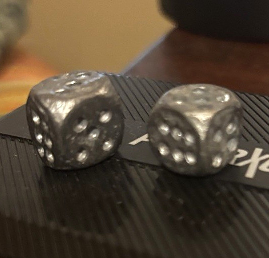 Vintage Hand Cast Metal Lead Pewter Dice Pair - Primitive Trench Art / Folk Art