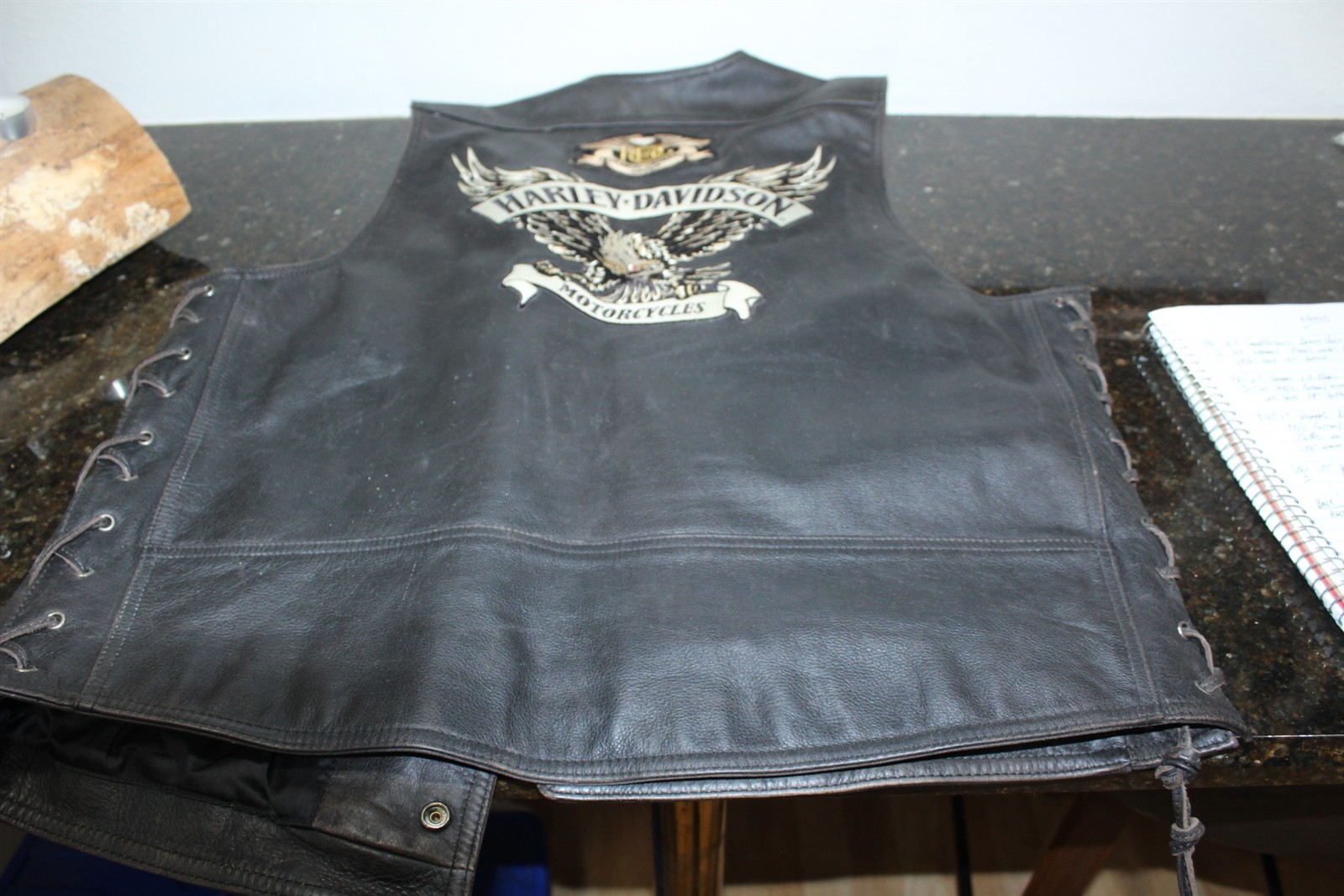 Vintage Harley Davidson Licensed Genuine Leather Vest HOG Patch Laced Sides XL