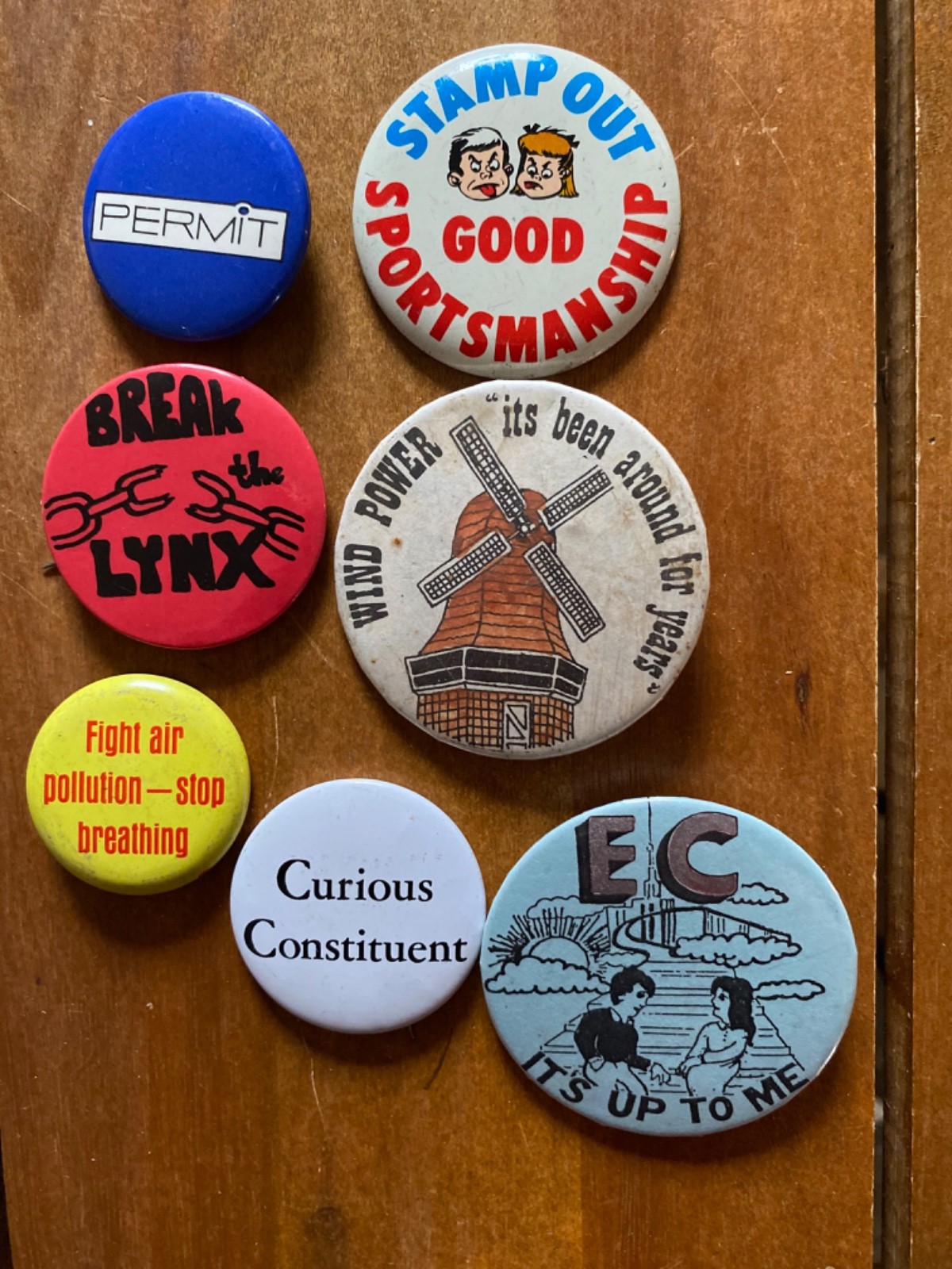 Vintage 1960s 70s Pinback Button Lot 7 Topps Humor Ecology Slogan Wind Power