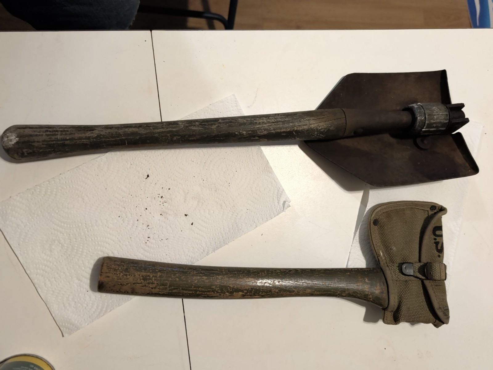 WWII US M1910 Hatchet Plumb 1944 Shane 1941 Carrier + M-1943 Ames 1945 Shovel