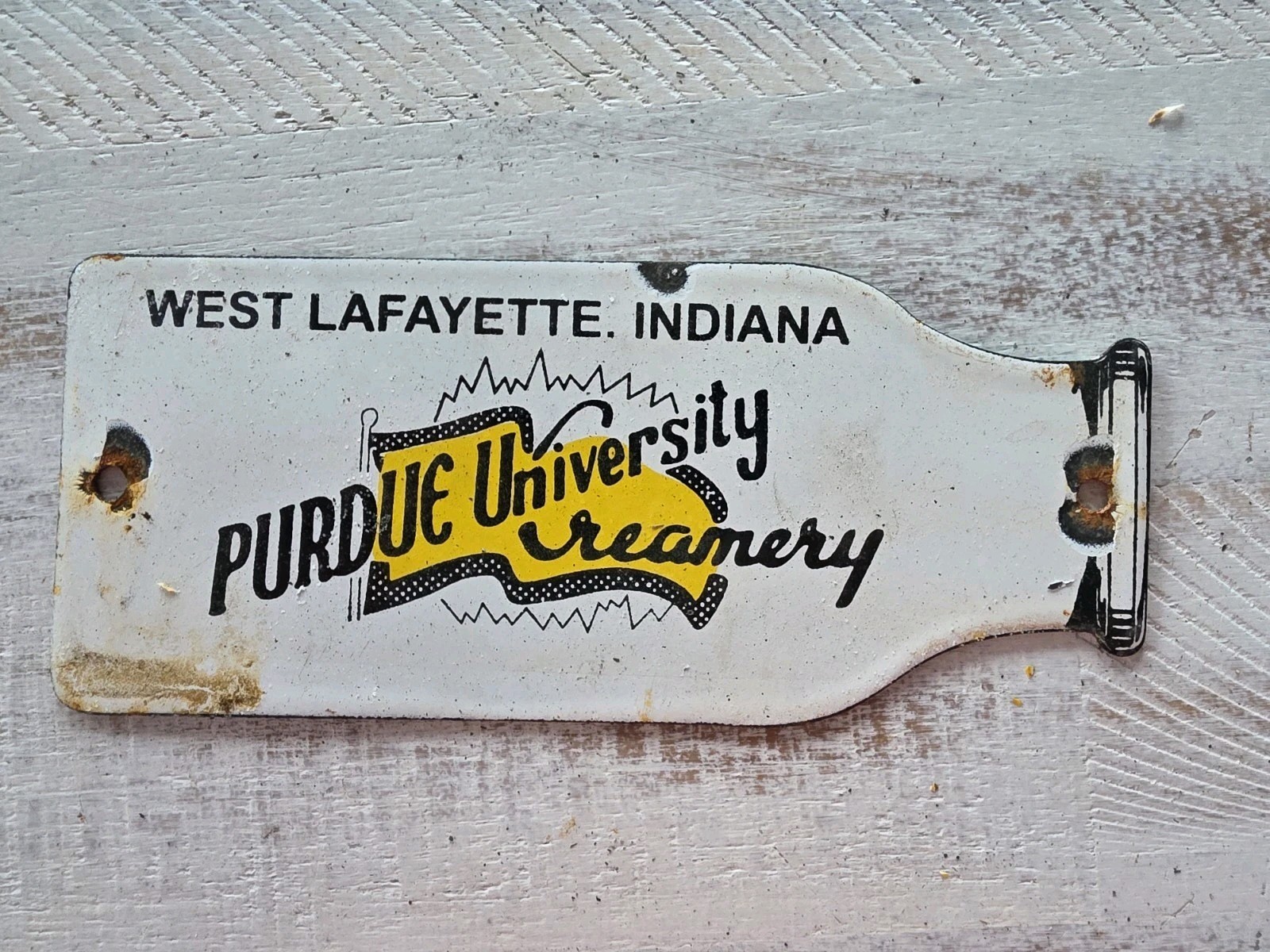 VINTAGE PURDUE UNIVERSITY CREAMERY PORCELAIN SIGN W. LAFAYETTE, IND 8\