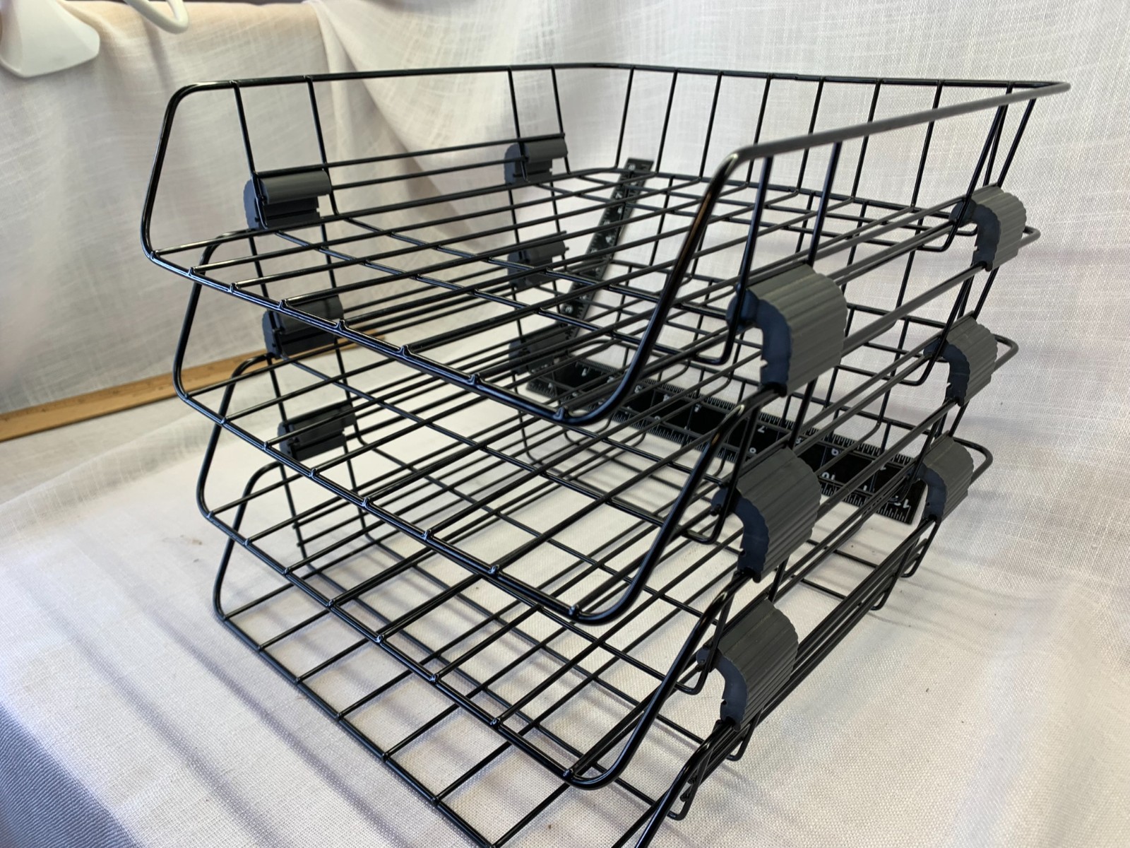 Vintage office desk industrial wire letter paper basket tray with risers set of4