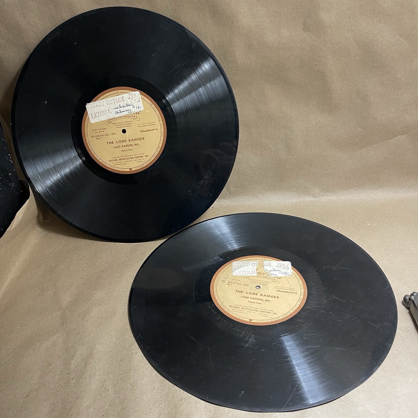 1940's NBC Orthacoustic THE LONE RANGER 16” Radio Transcription Discs 1395 1398
