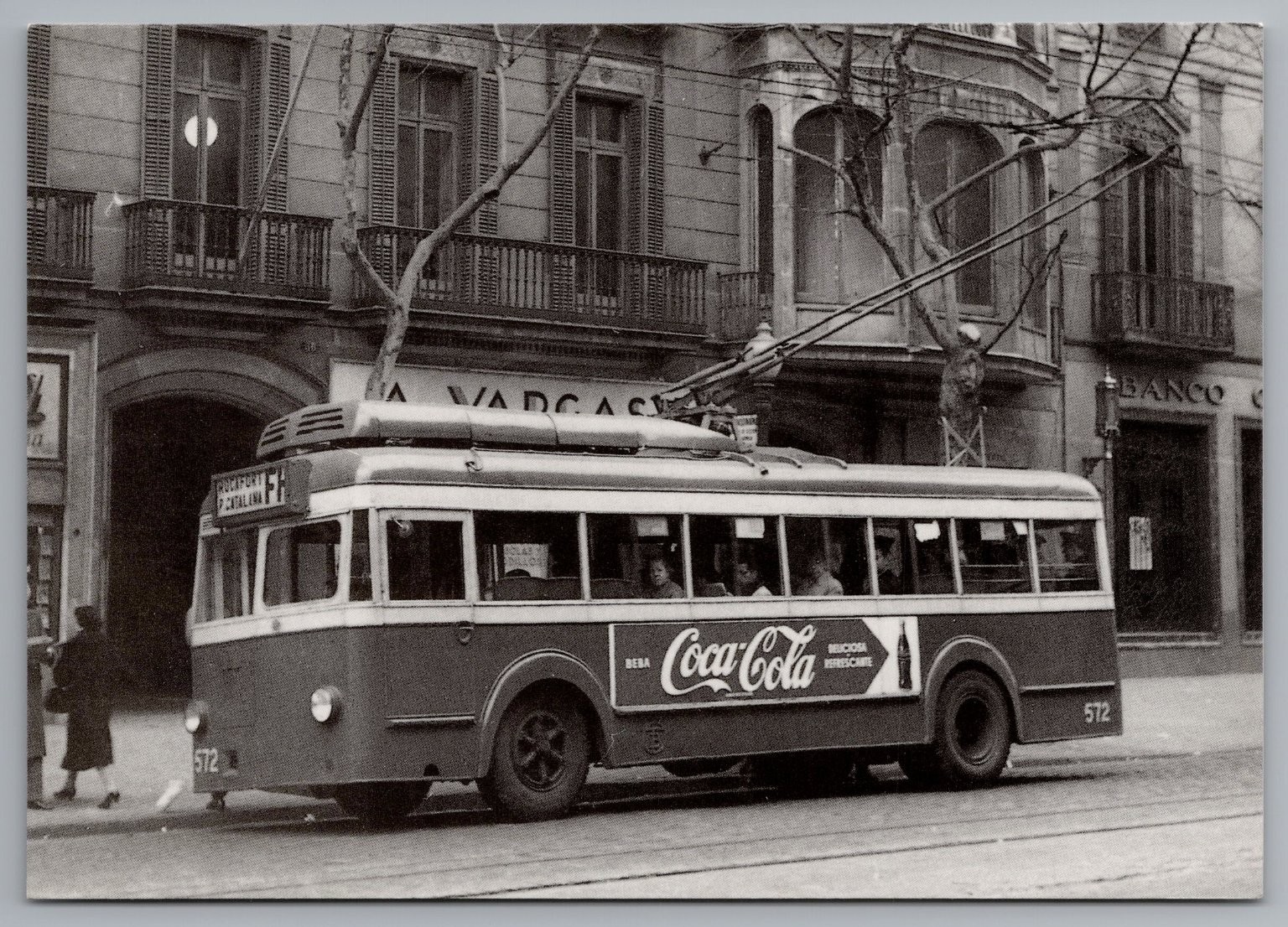 Vintage Barcelona Trolleybus Photochrome Postcard No. 4027 by Pedro Ferré Puig