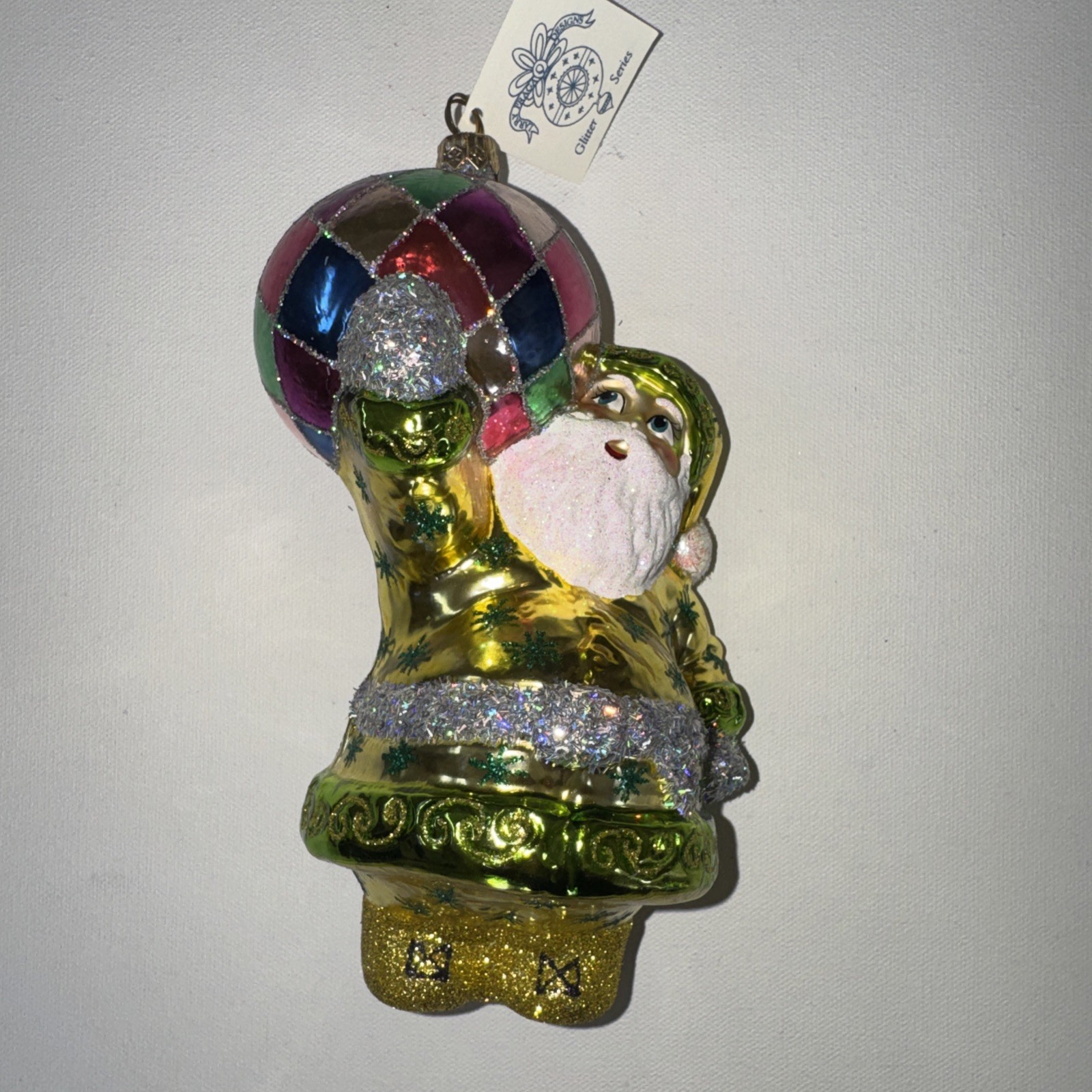 Vintage Larry Fraga Christmas Ornament, Santa Claus Holding An Ornament, W/tag