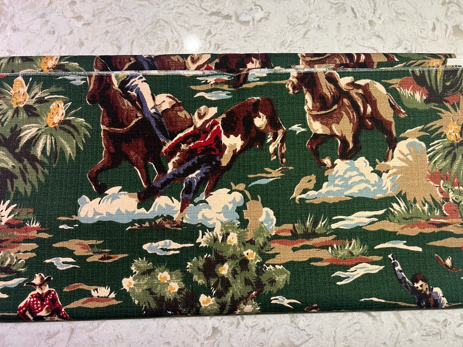 Vintage Bloomcraft Western Cowboy Horse Barkcloth Fabric 54x110 3+ Yards