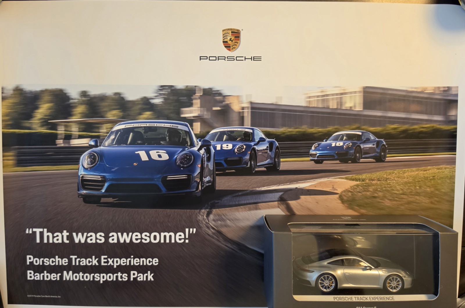 1:43 Minichamps Porsche 911 Carrera S Barber MOTORSPORTS Park Poster LOT
