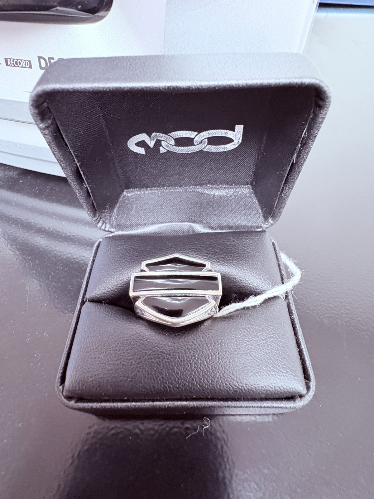 Harley Davidson & Thierry Martino Black Onyx  925 Sterling Mens Ring 7.5 Used