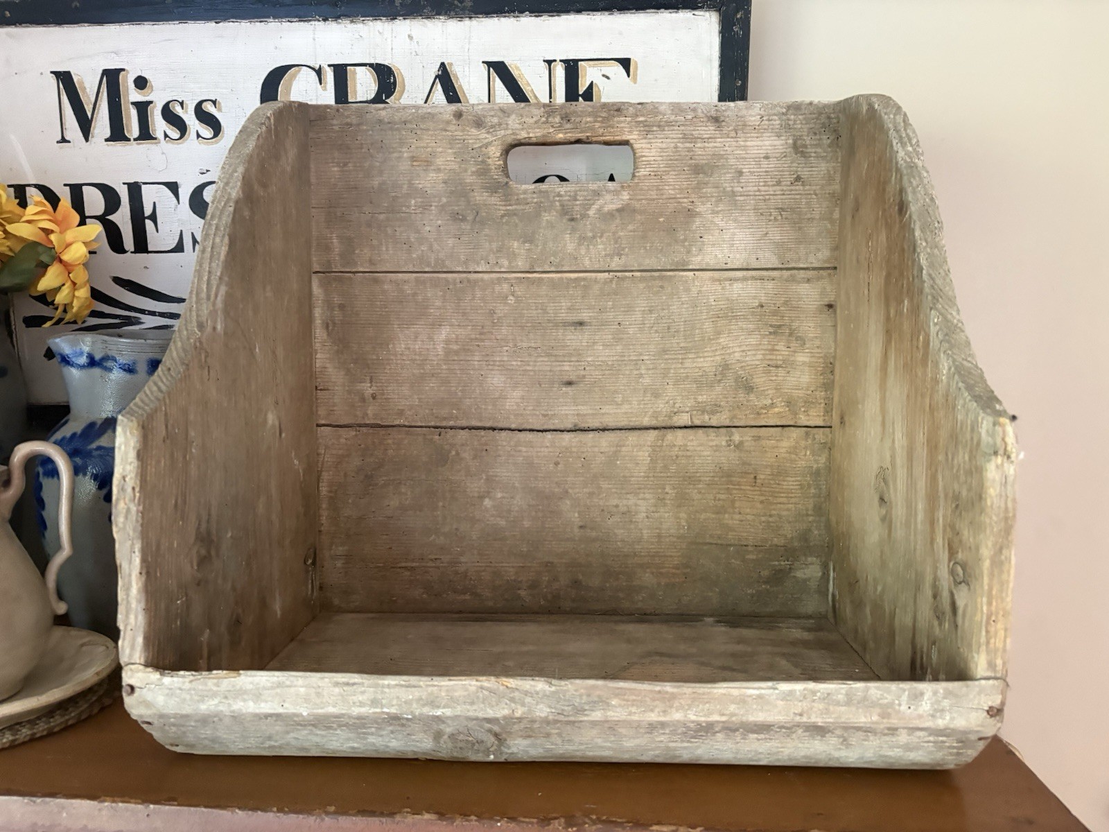 Antique French Country Wooden Wash Box / Knee Box (Carrosse) - Repurposed Shelf