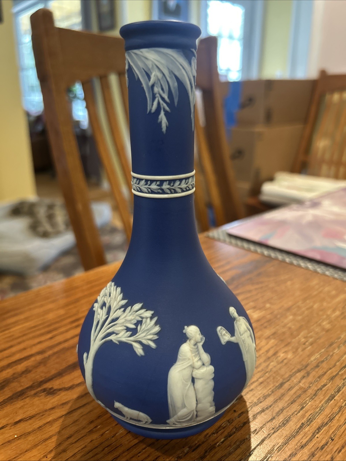 Antique 1877 Wedgwood Blue Dip Jasperware Barber Bottle Vase