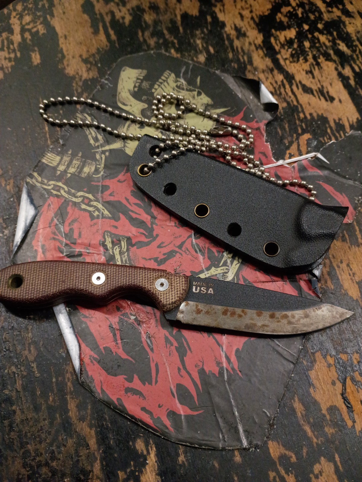 Knife TOPS Brand W/ sheath Stained Used
