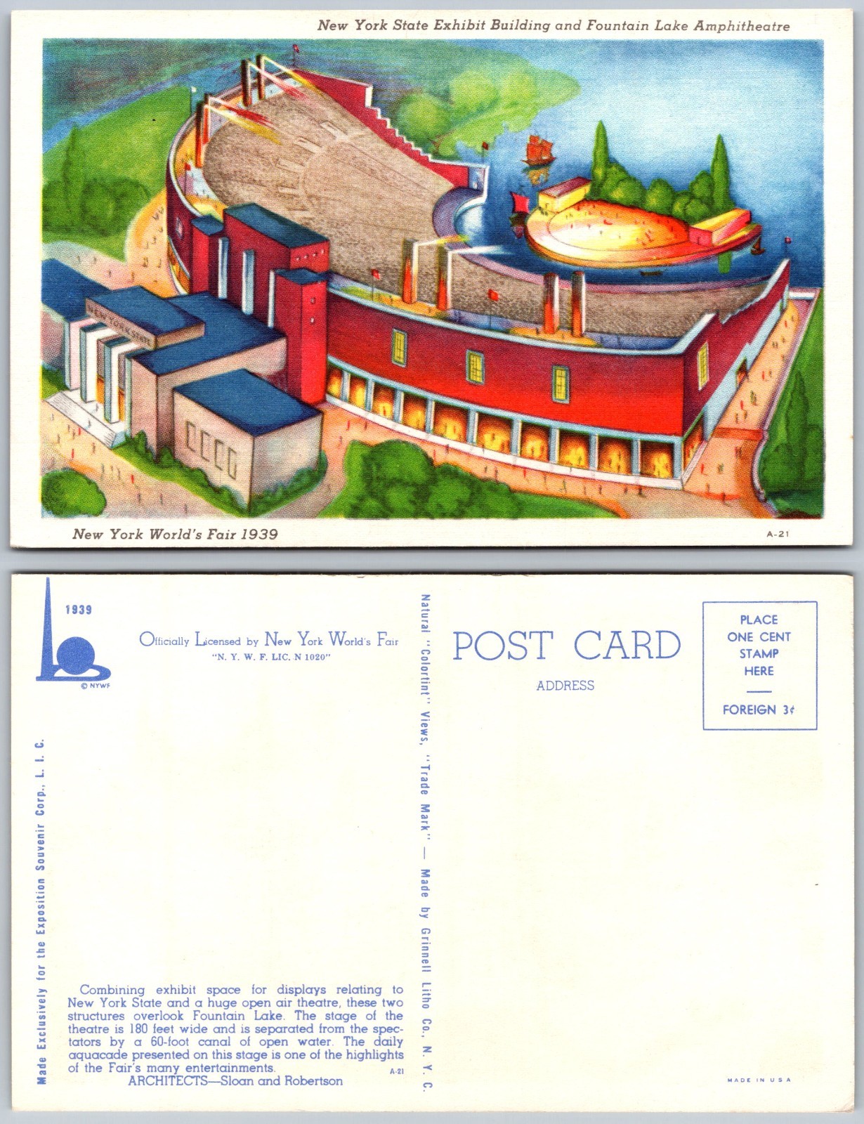 New York Worlds Fair Exhibit Building Amphitheater Postcard
