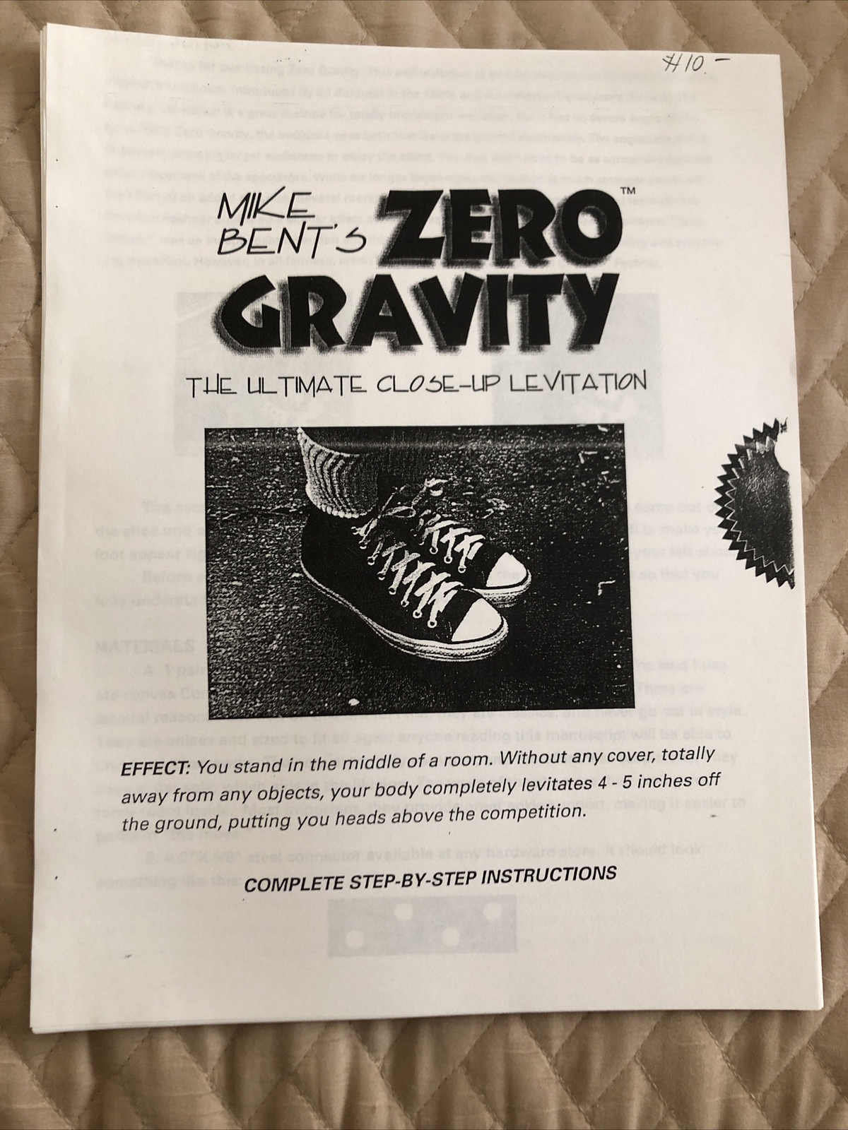 Mike Bent\'s ZERO GRAVITY The Ultimate Close-up Levitation. - Rare & OOP & New