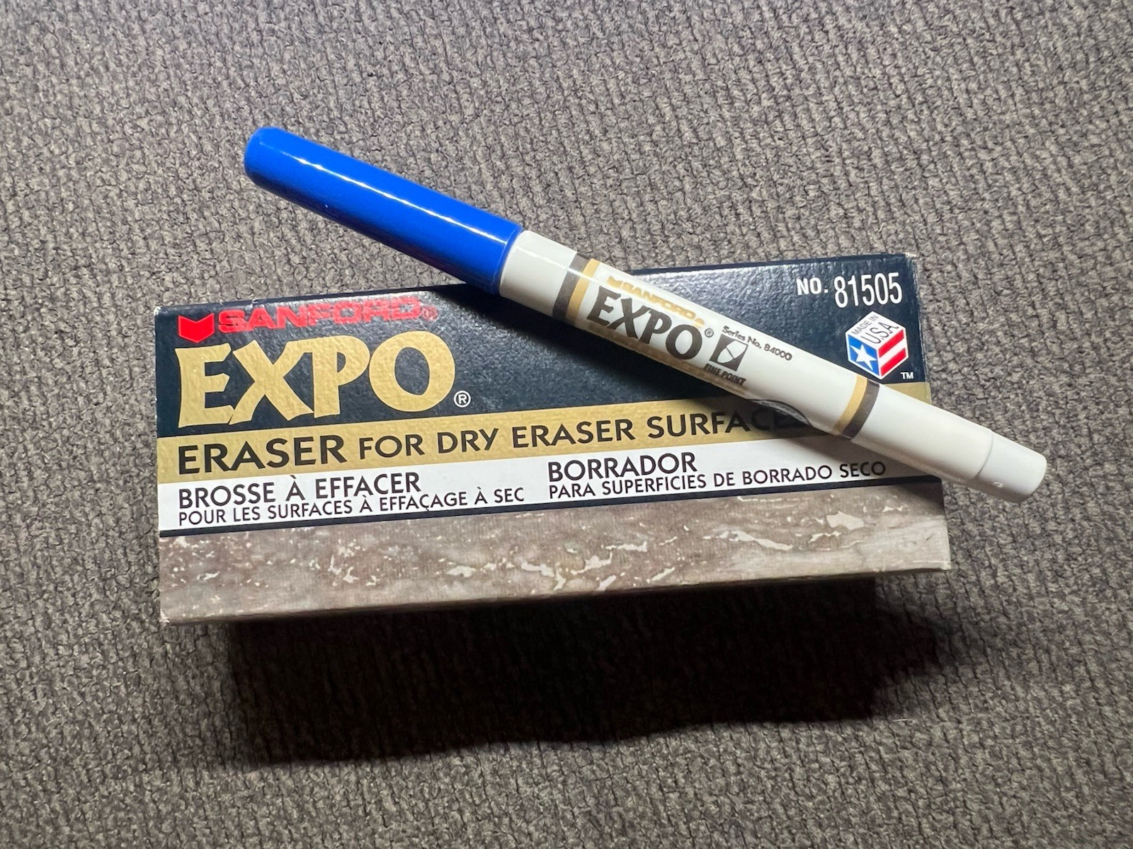 Vintage Sanford EXPO Dry Erase Marker Blue 81505 & Boxed Eraser USA Made Smelly
